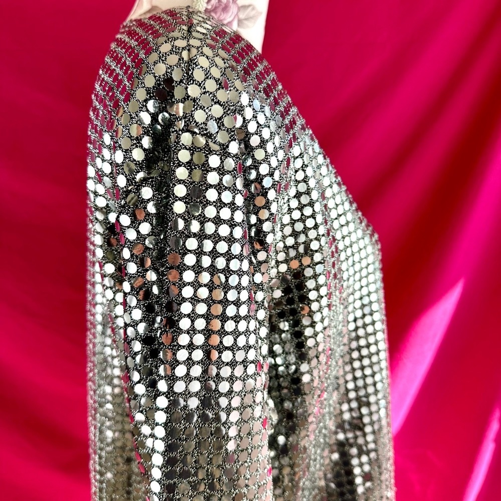 Vintage Silver Metallic Liquid Metal Top Tunic Medium 1980s Disco Party Glam - Picture 10 of 17